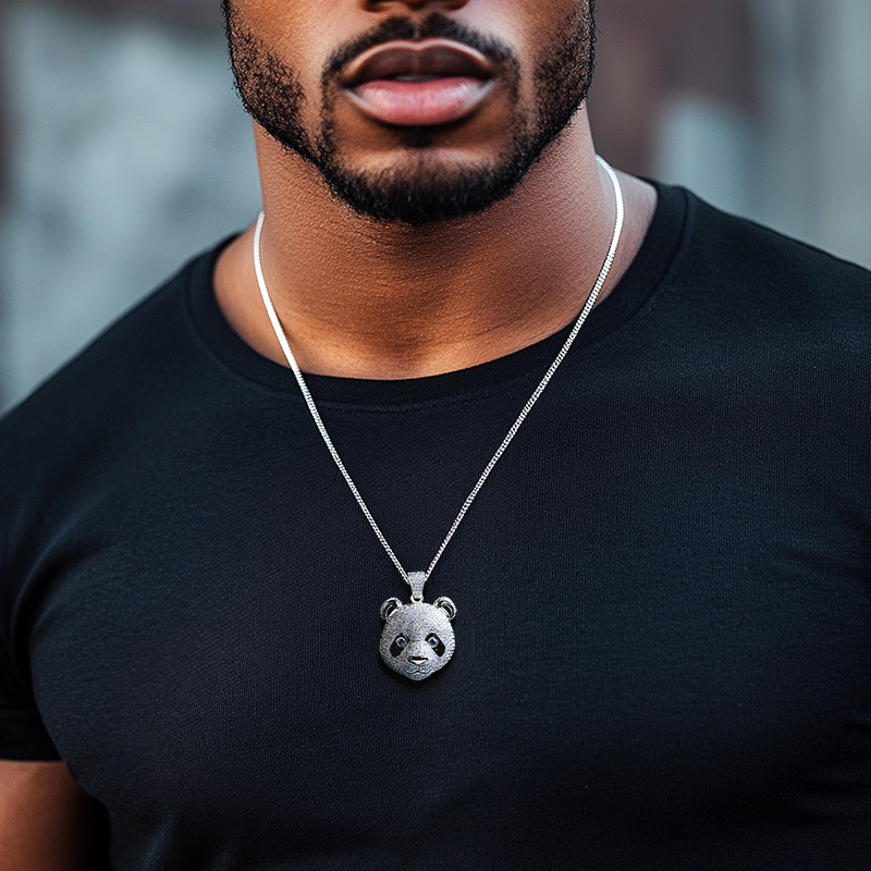 Iced Out Cute Panda Head Pendant