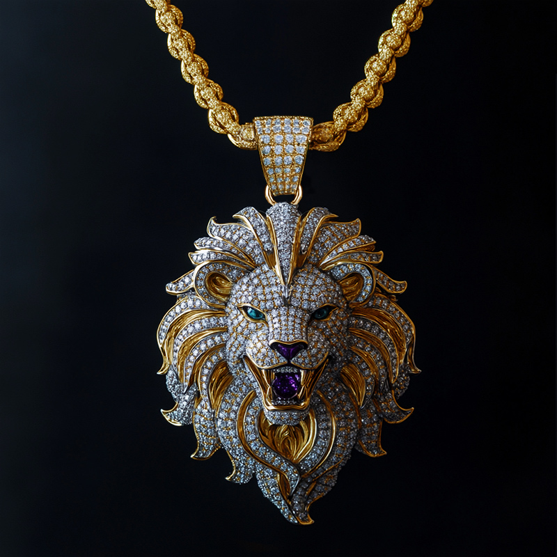 Iced Roaring Lion Head Pendant