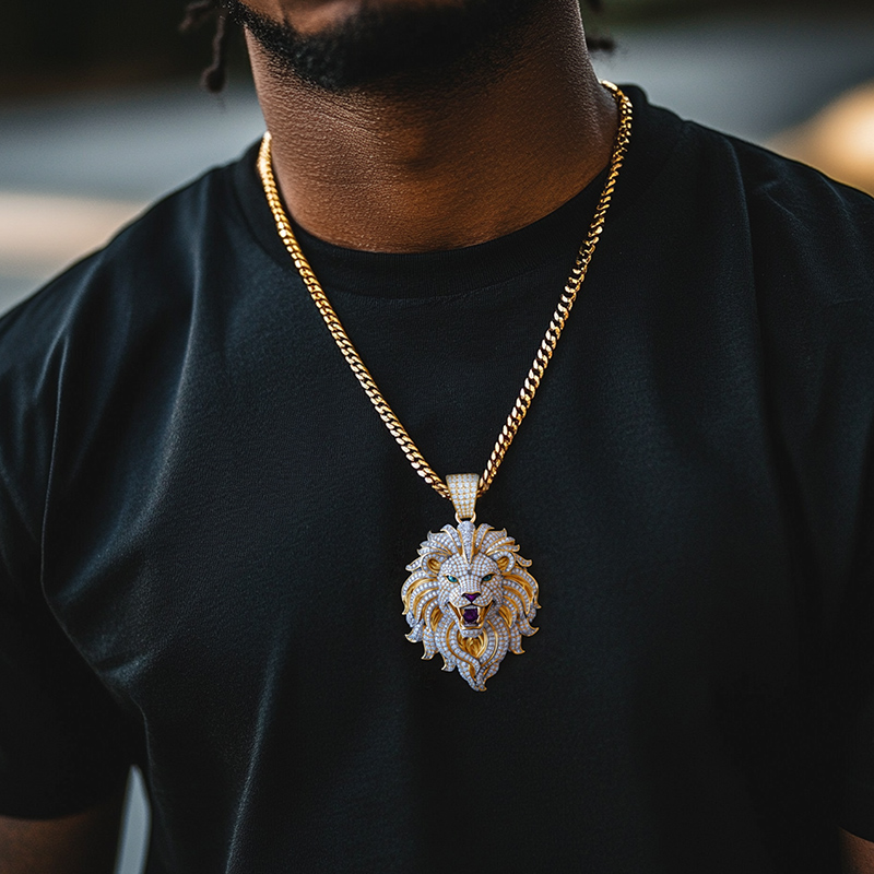 Iced Roaring Lion Head Pendant