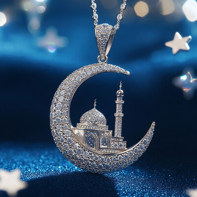 Iced Out Islamic Muslim Crescent Mosque Pendant