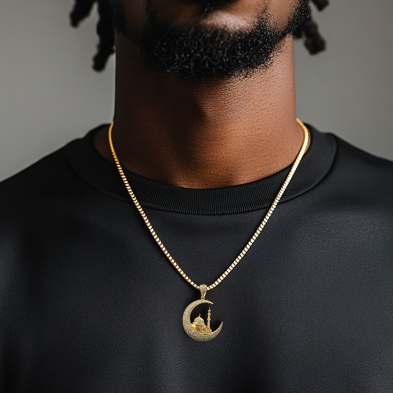Iced Out Islamic Muslim Crescent Mosque Pendant