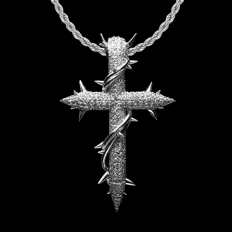 Iced Out Thorn Cross Pendant