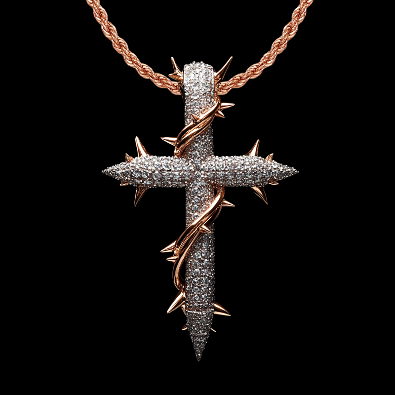 Iced Out Thorn Cross Pendant