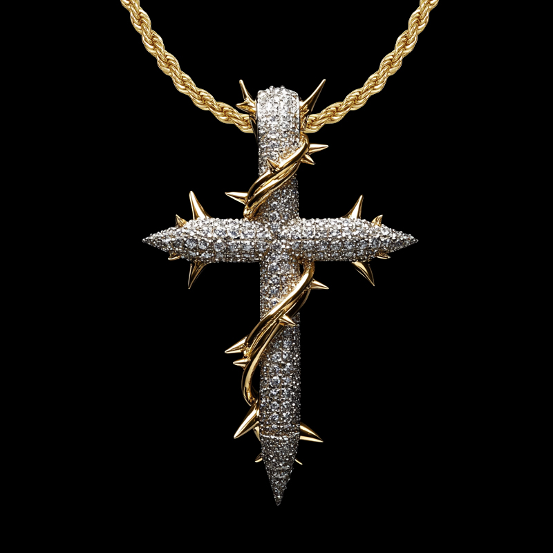 Iced Out Thorn Cross Pendant