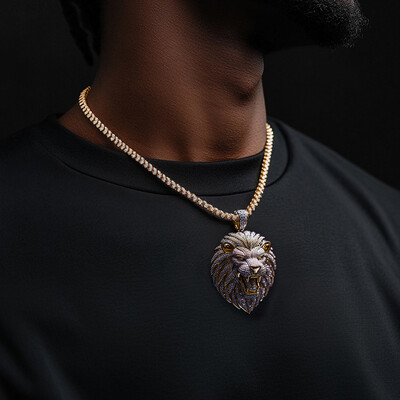 Iced Roaring  Lion Head Pendant