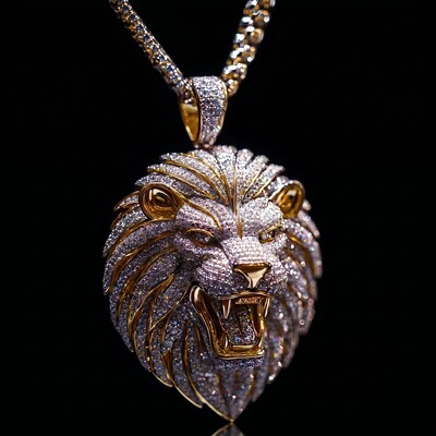 Iced Roaring  Lion Head Pendant