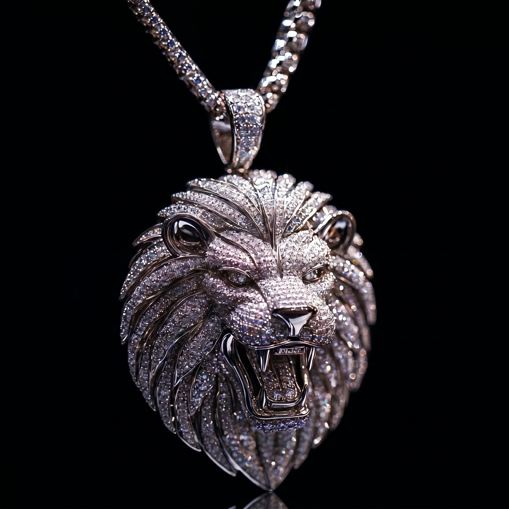 Iced Roaring  Lion Head Pendant
