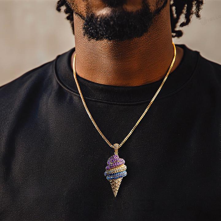 Iced Out Colorful Ice Cream Cone Pendant Iced Out Colorful Ice Cream Cone Pendant