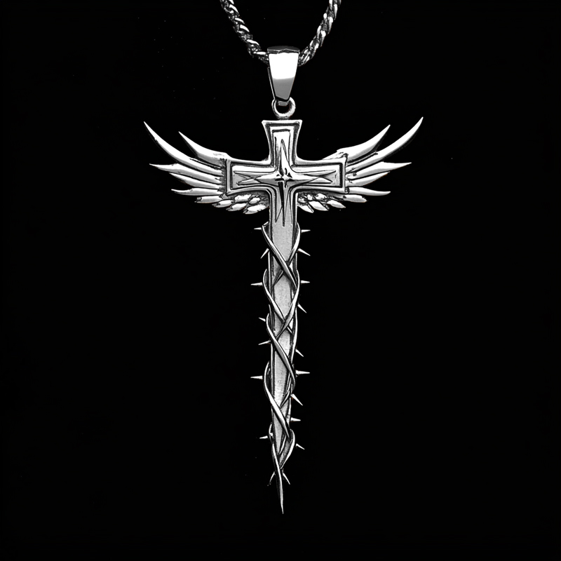 Thorn Cross Wings Pendant