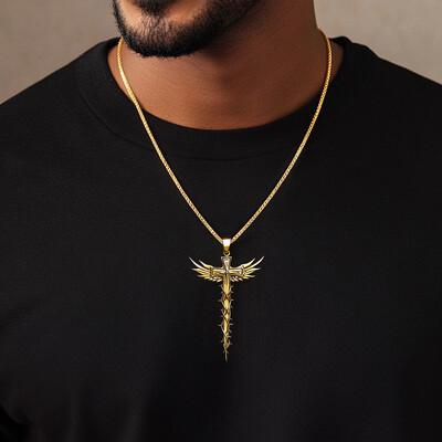 Thorn Cross Wings Pendant