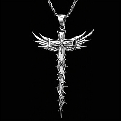 Thorn Cross Wings Pendant