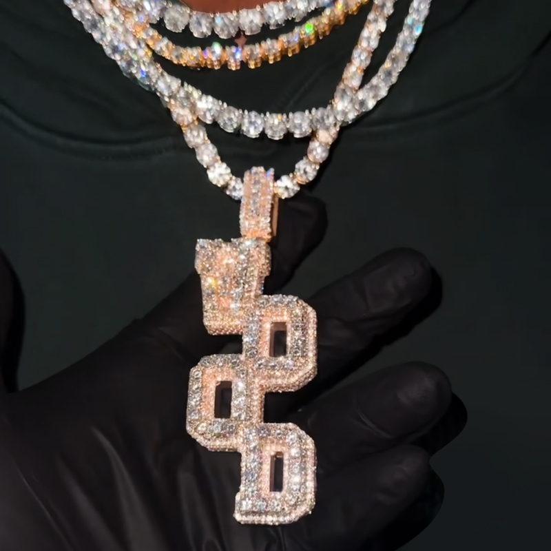 Iced Out Custom Vertical Left & Right Letter pendant