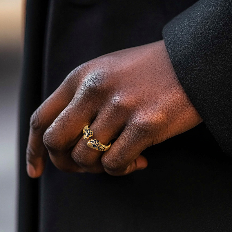 Iced Black Diamonds Two Head Snake Ring