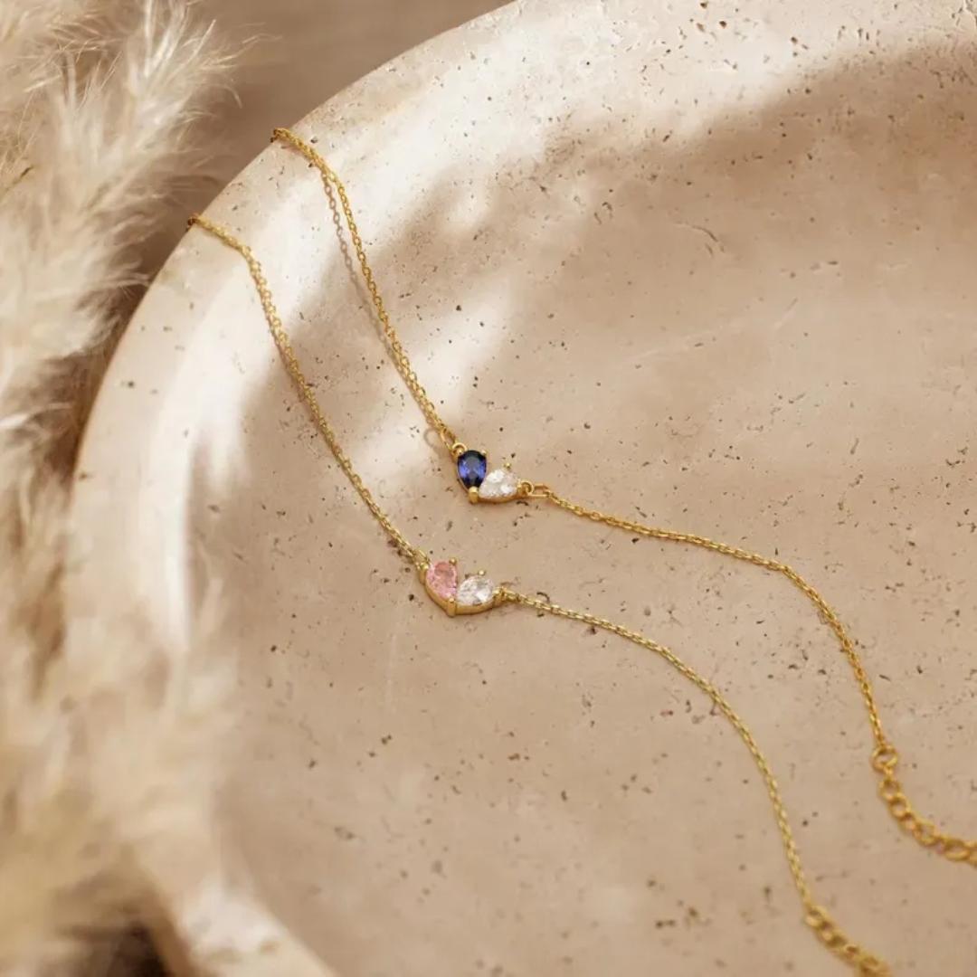 Custom Two-color Pear Cut Birthstone Bracelet