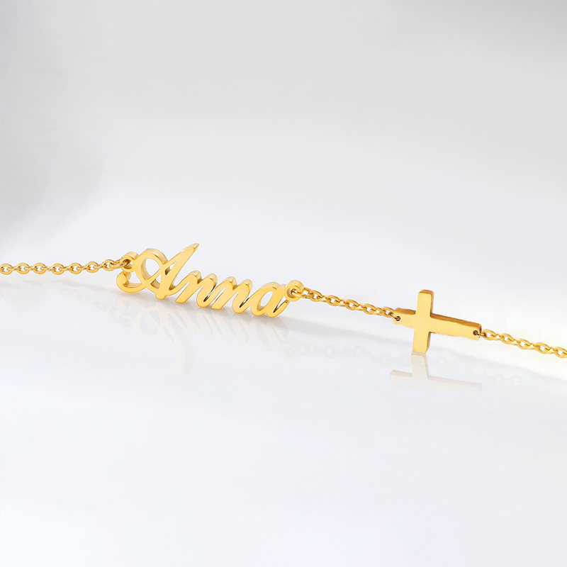 Customized Name Bracelet with Cross