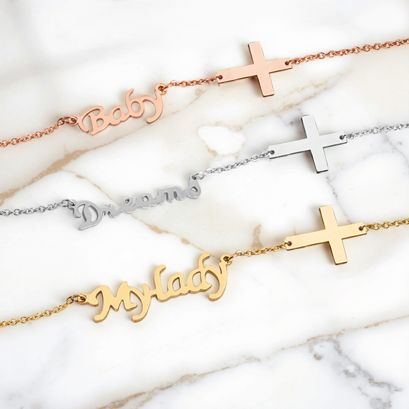 Customized Name Bracelet with Cross