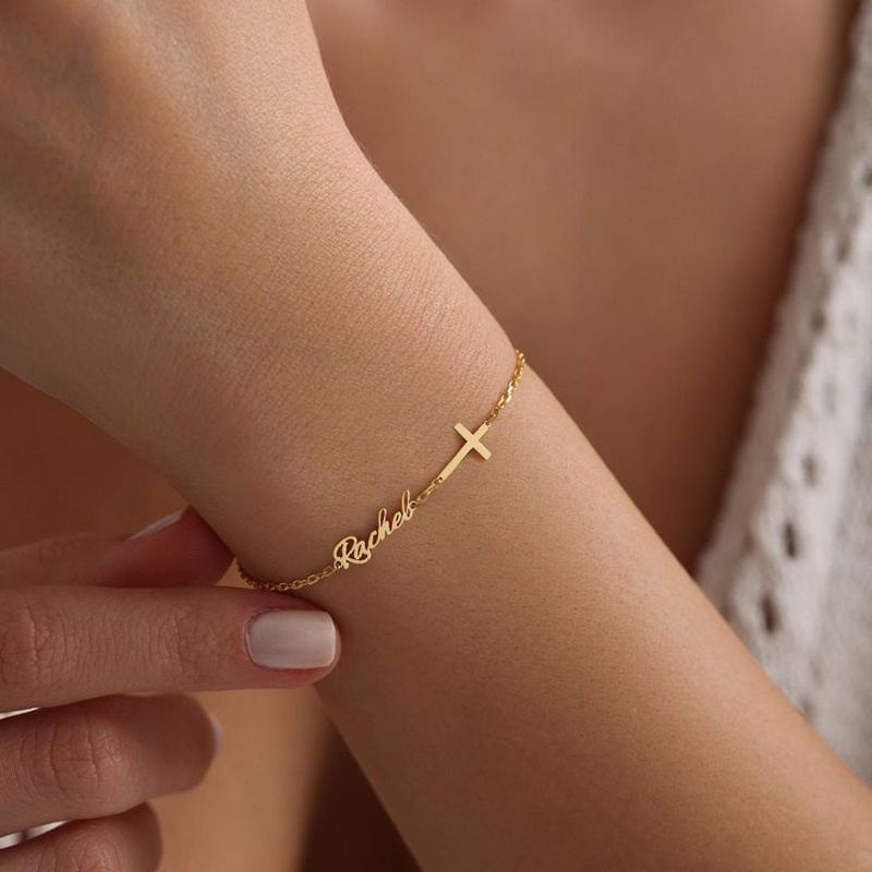 Customized Name Bracelet with Cross