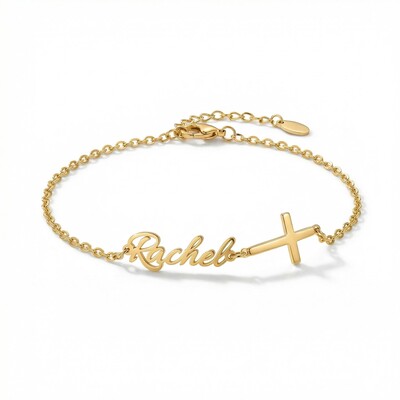 Customized Name Bracelet with Cross