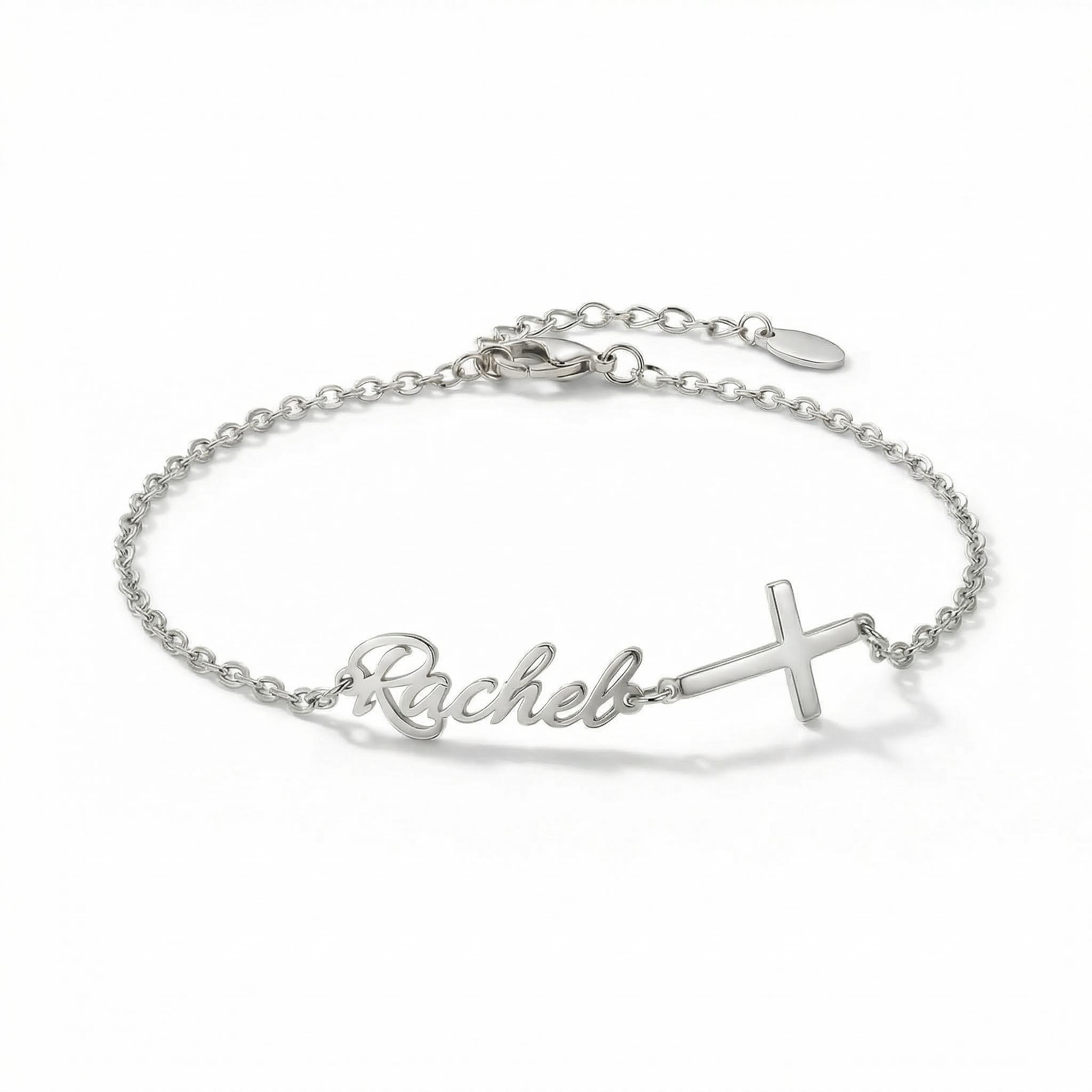 Customized Name Bracelet with Cross