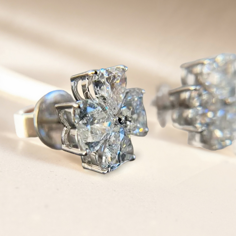 Four Leaf Clover Heart Cut VVS Moissanite S925 Silver Earrings