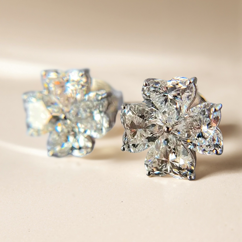 Four Leaf Clover Heart Cut VVS Moissanite S925 Silver Earrings