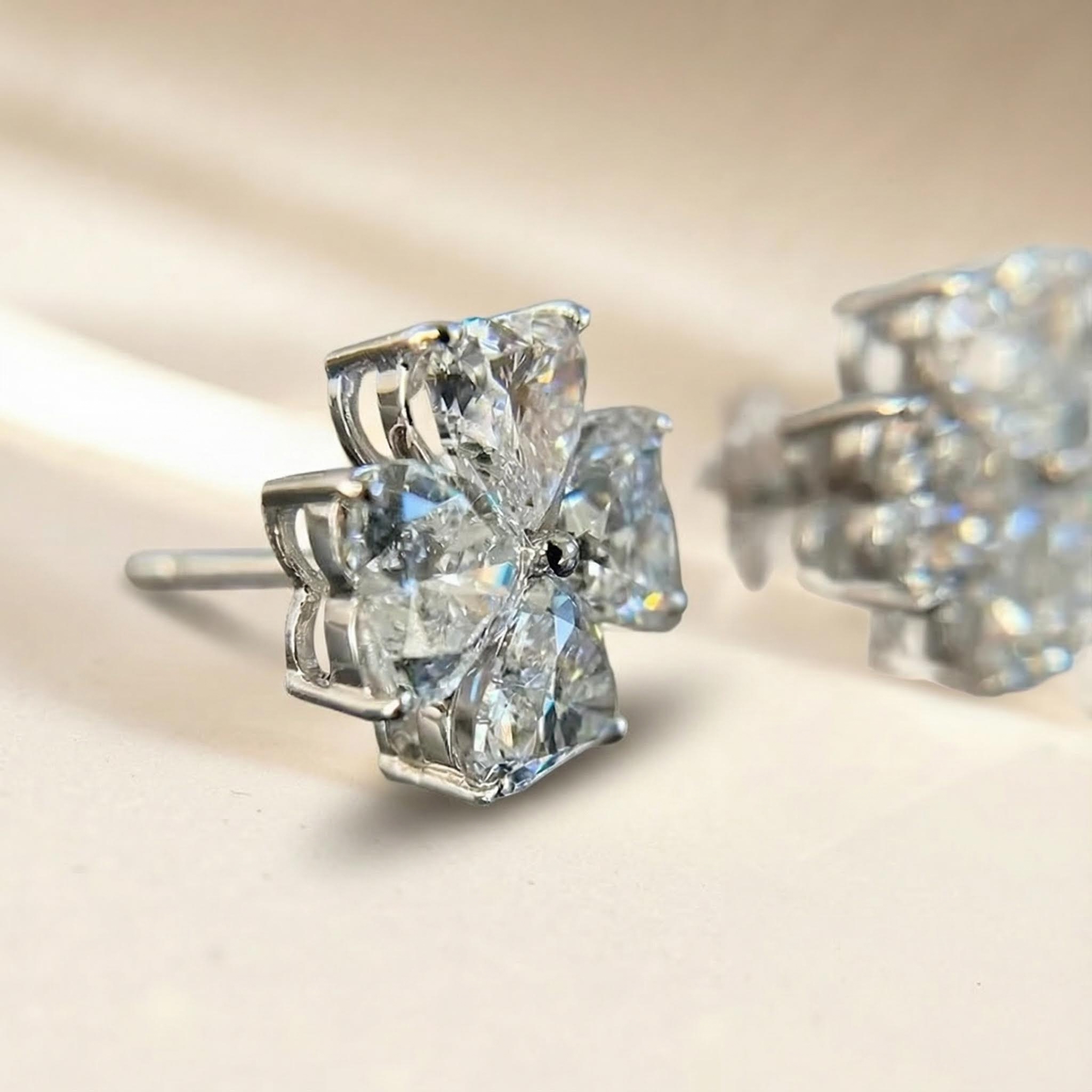 Four Leaf Clover Heart Cut VVS Moissanite S925 Silver Earrings Four Leaf Clover Heart Cut VVS Moissanite S925 Silver Earrings