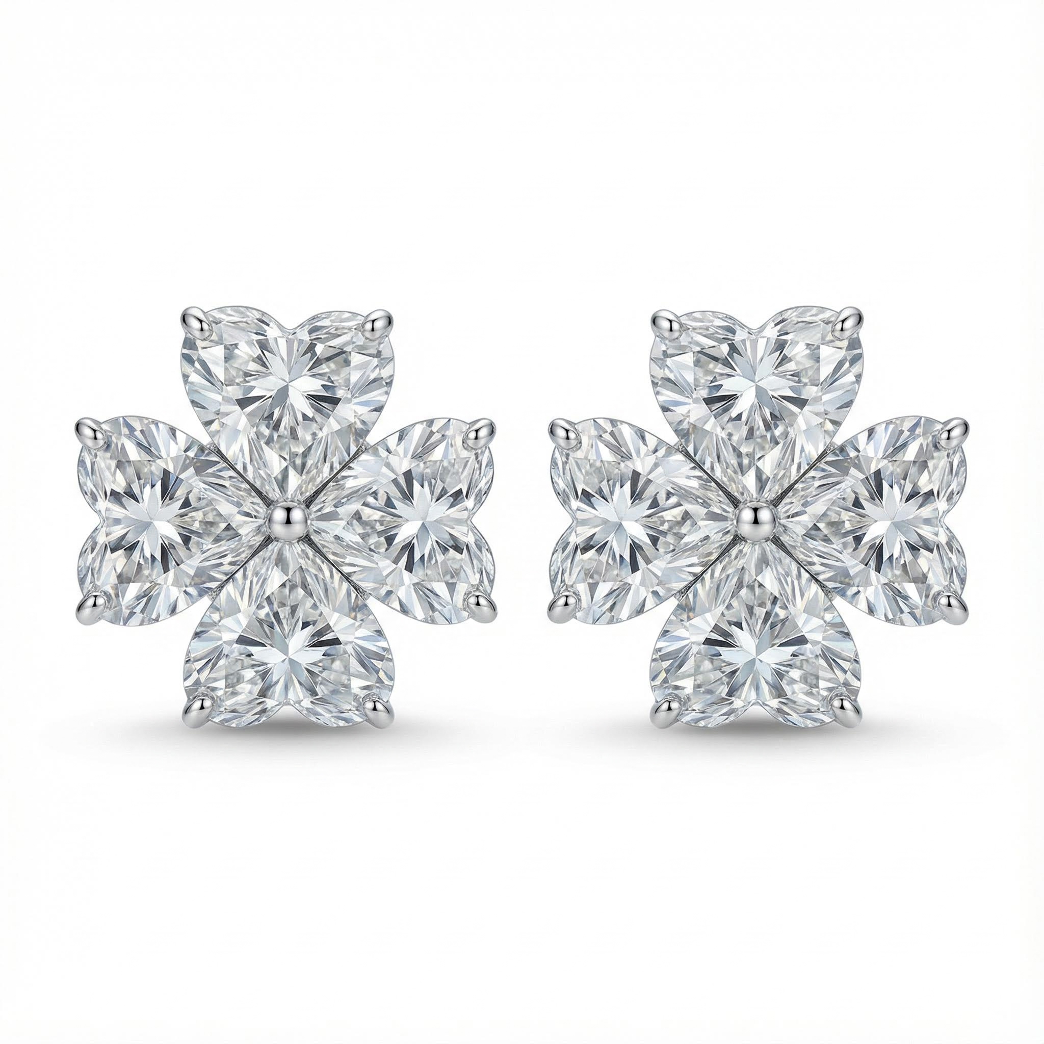 Four Leaf Clover Heart Cut VVS Moissanite S925 Silver Earrings Four Leaf Clover Heart Cut VVS Moissanite S925 Silver Earrings