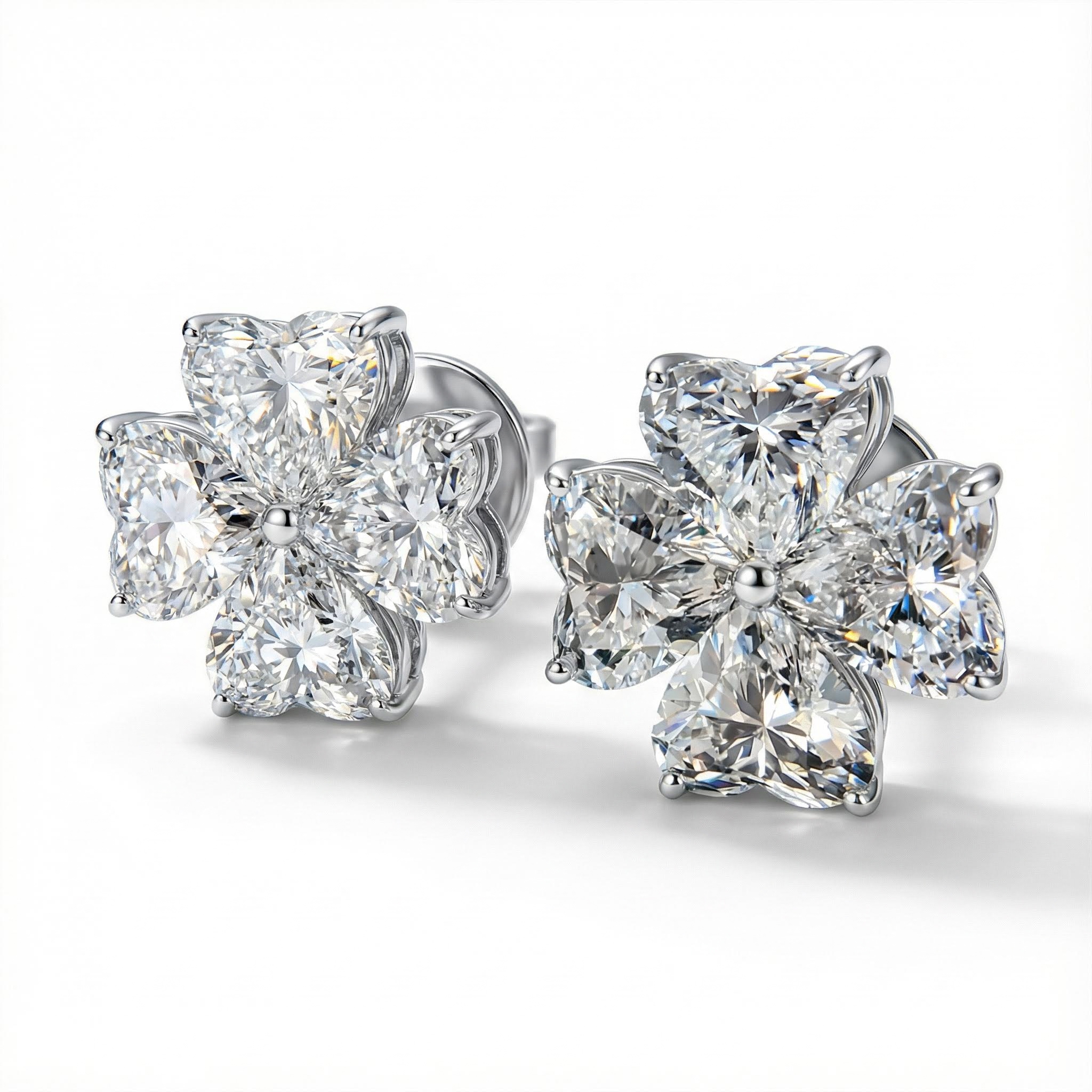 Four Leaf Clover Heart Cut VVS Moissanite S925 Silver Earrings Four Leaf Clover Heart Cut VVS Moissanite S925 Silver Earrings