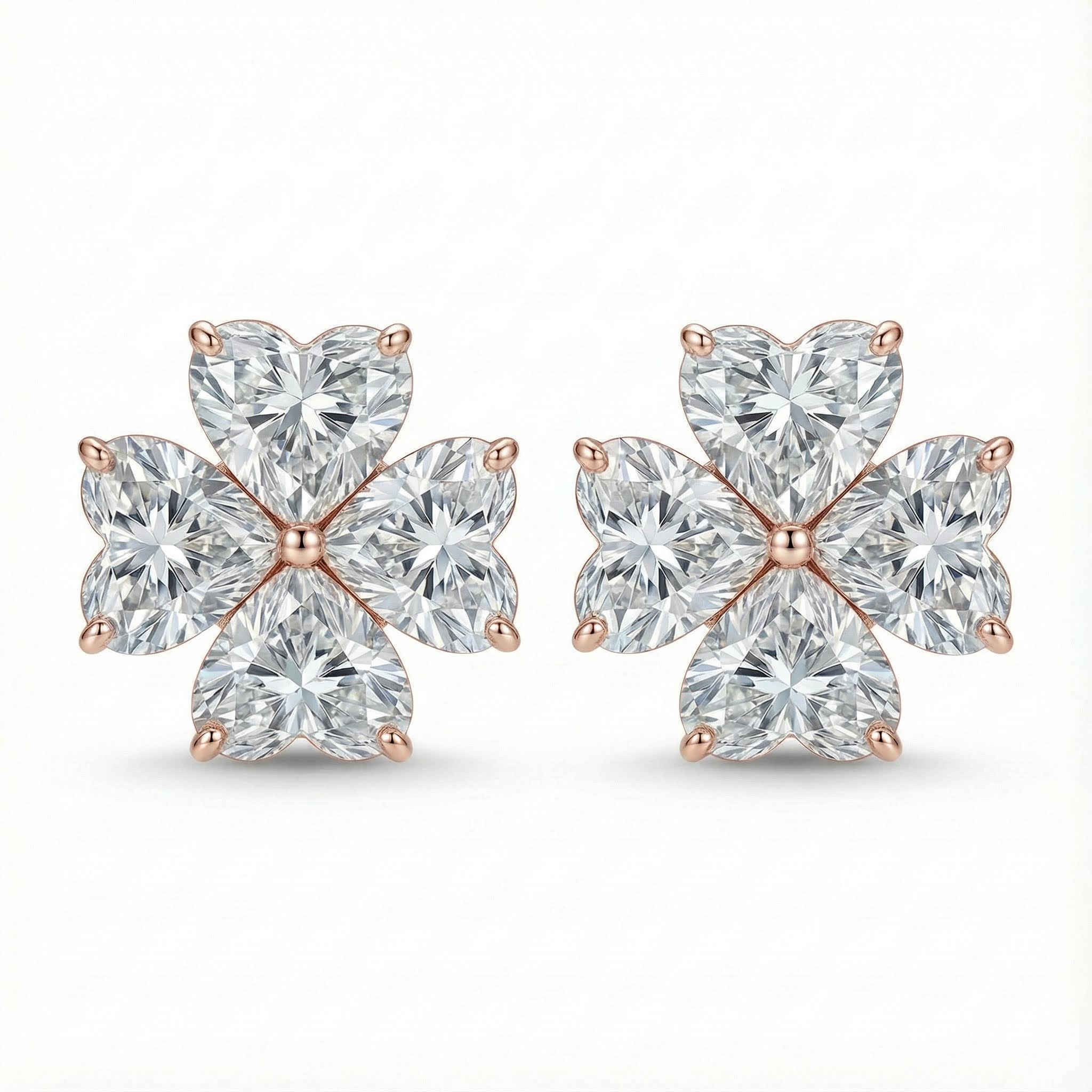 Four Leaf Clover Heart Cut VVS Moissanite S925 Silver Earrings Four Leaf Clover Heart Cut VVS Moissanite S925 Silver Earrings