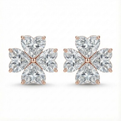 Four Leaf Clover Heart Cut VVS Moissanite S925 Silver Earrings