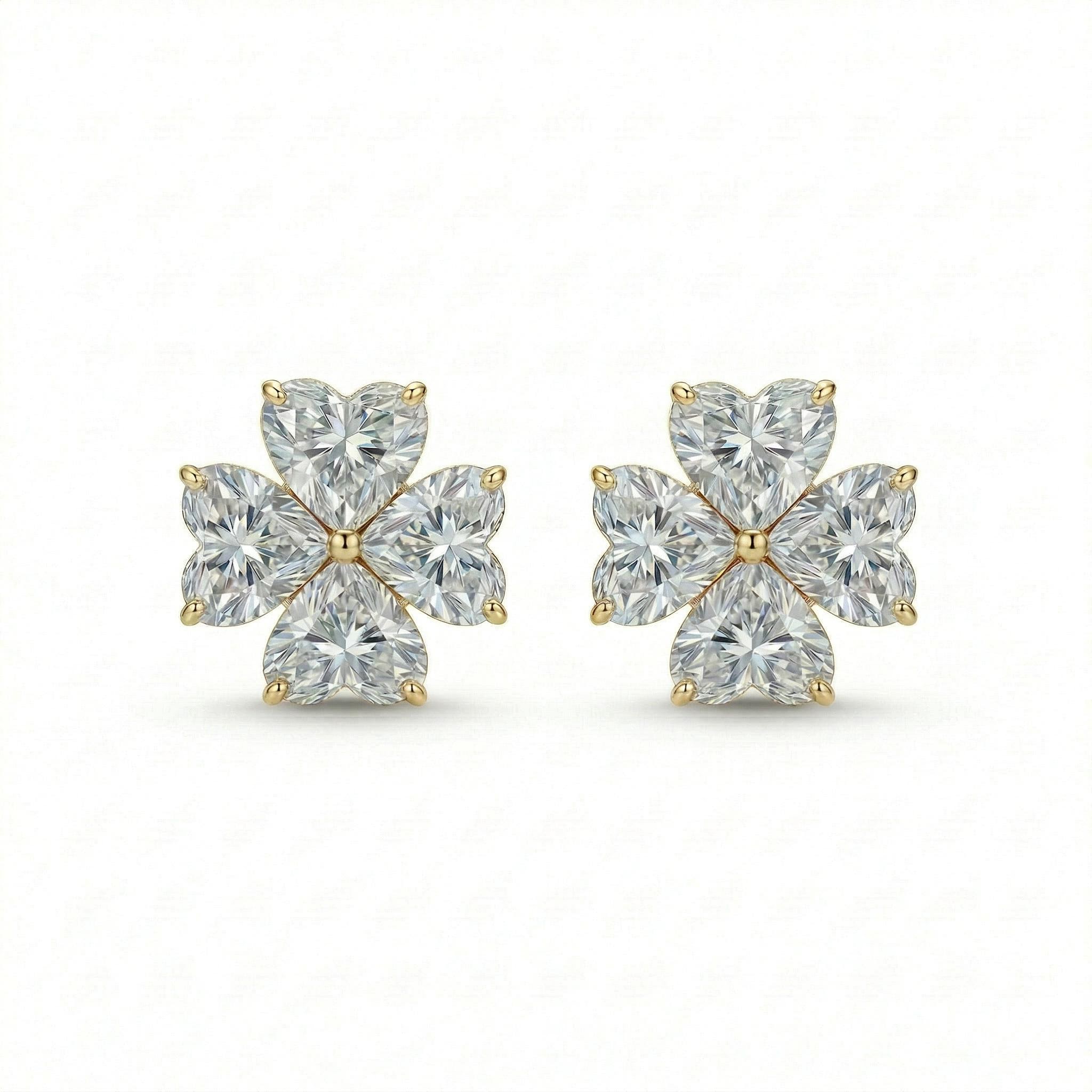 Four Leaf Clover Heart Cut VVS Moissanite S925 Silver Earrings