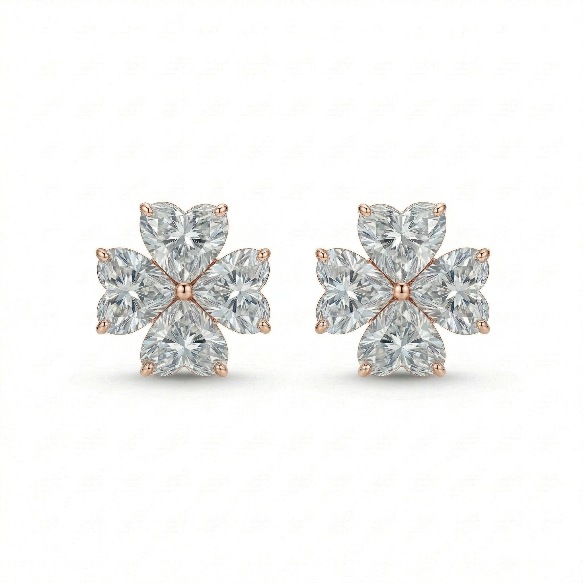 Four Leaf Clover Heart Cut VVS Moissanite S925 Silver Earrings