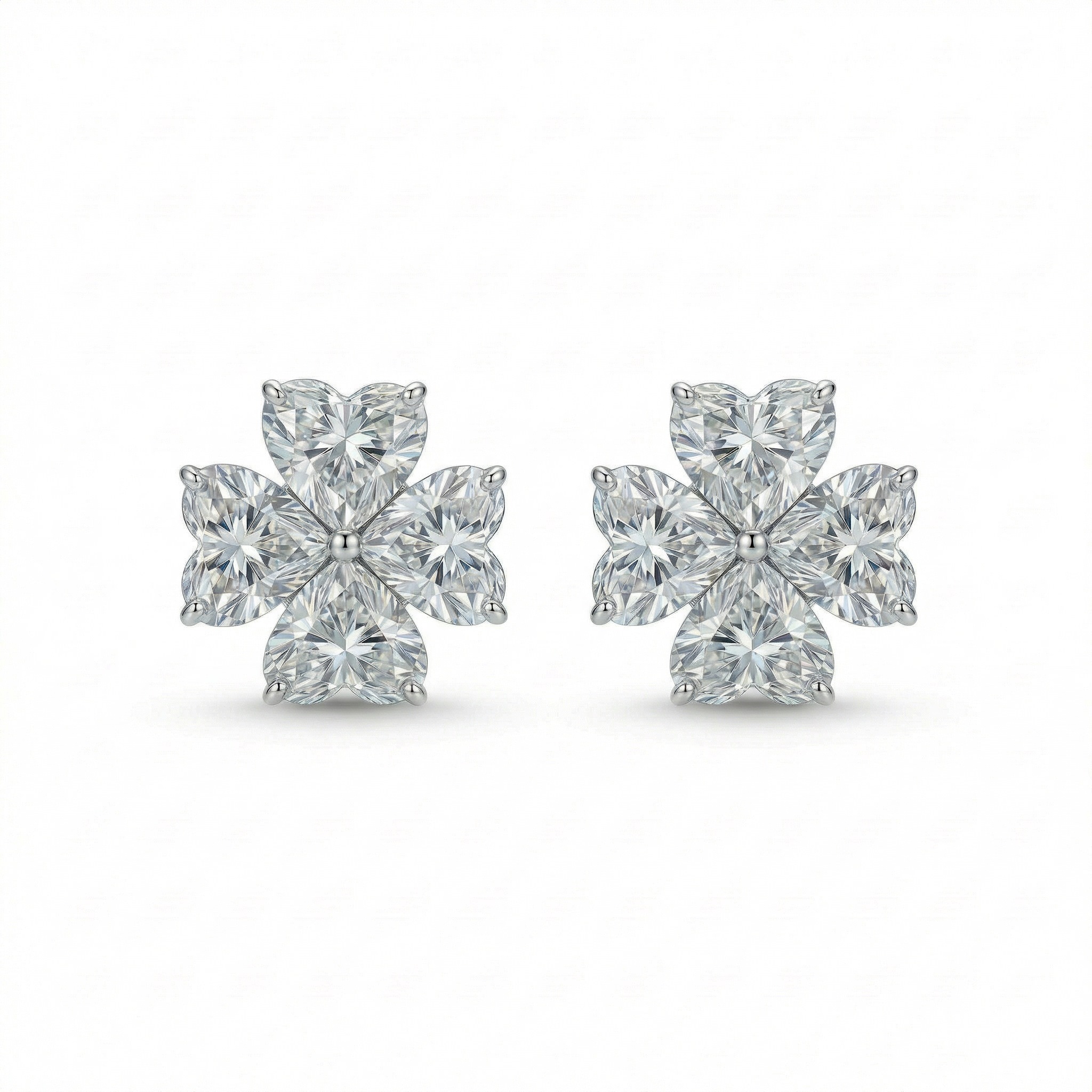 Four Leaf Clover Heart Cut VVS Moissanite S925 Silver Earrings
