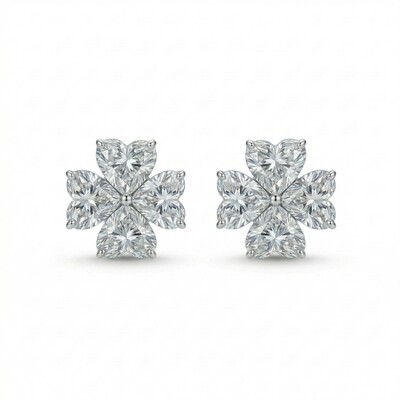 Four Leaf Clover Heart Cut VVS Moissanite S925 Silver Earrings