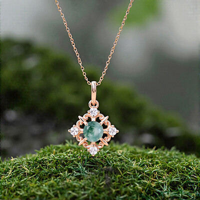 1.12CT Round Cut Moss Agate & Moissanite S925 Silver Filigree Pendant Necklace