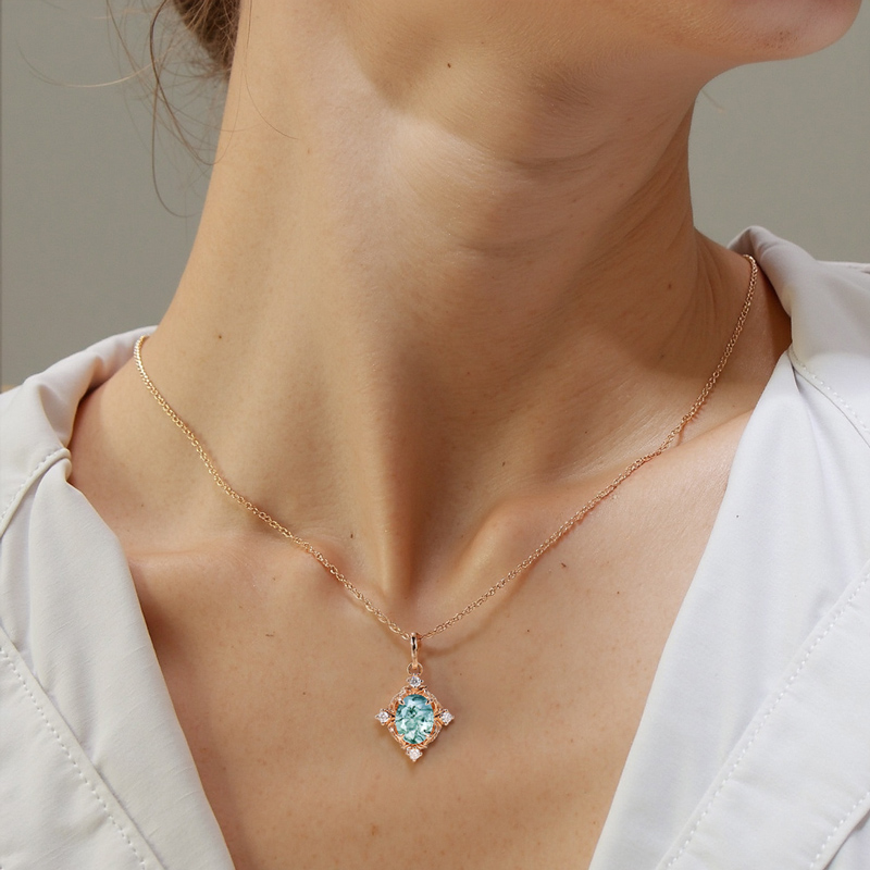 1.56CT Oval Cut Moss Agate & Round Cut Moissanite S925 Silver Art Nouveau Pendant Necklace