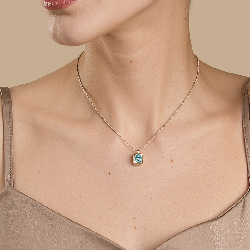 1.5CT Oval Cut Moss Agate S925 Silver Bezel Solid Frame Pendant Necklace