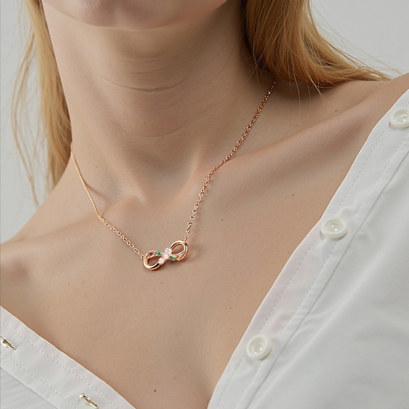 0.18CT Marquise Cut Moss Agate & Round Cut Moissanite S925 Silver Infinite Loop Pendant Necklace 0.18CT Marquise Cut Moss Agate & Round Cut Moissanite S925 Silver Infinite Loop Pendant Necklace