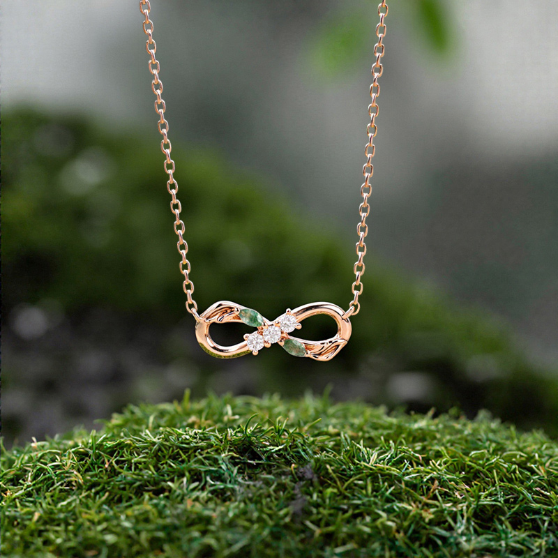0.18CT Marquise Cut Moss Agate & Round Cut Moissanite S925 Silver Infinite Loop Pendant Necklace 0.18CT Marquise Cut Moss Agate & Round Cut Moissanite S925 Silver Infinite Loop Pendant Necklace