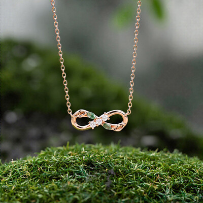 0.18CT Marquise Cut Moss Agate & Round Cut Moissanite S925 Silver Infinite Loop Pendant Necklace