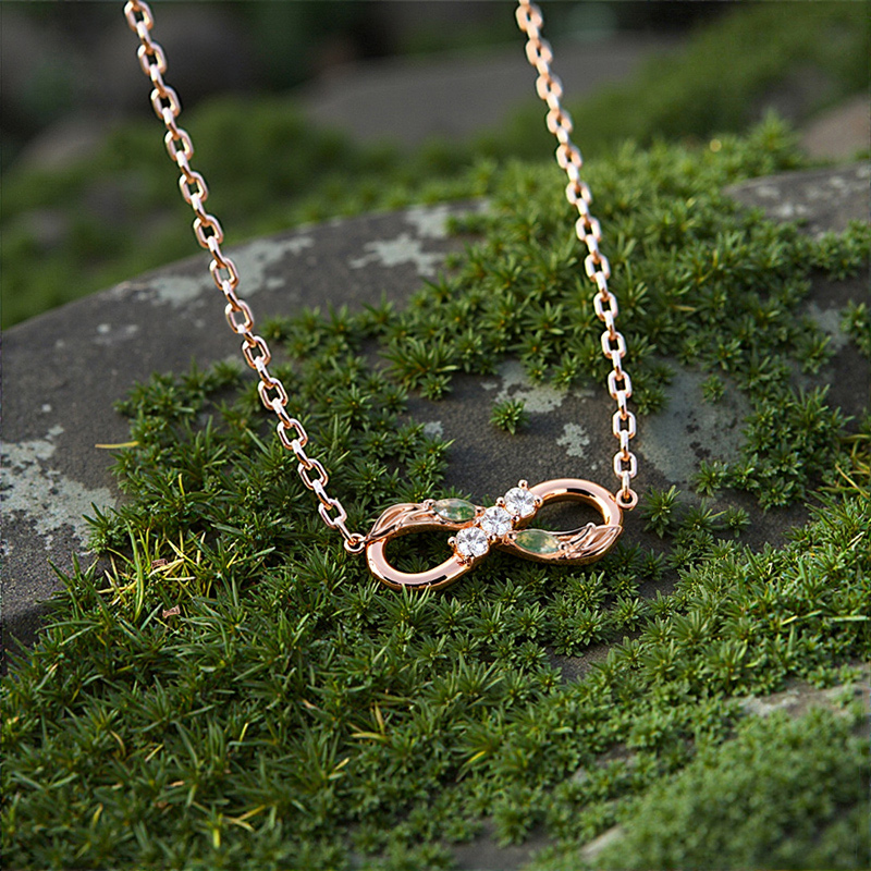 0.18CT Marquise Cut Moss Agate & Round Cut Moissanite S925 Silver Infinite Loop Pendant Necklace 0.18CT Marquise Cut Moss Agate & Round Cut Moissanite S925 Silver Infinite Loop Pendant Necklace