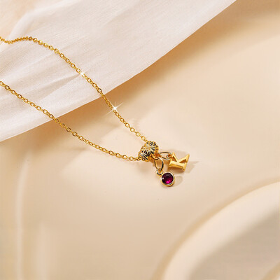 Initial & Birthstone Charm Necklace