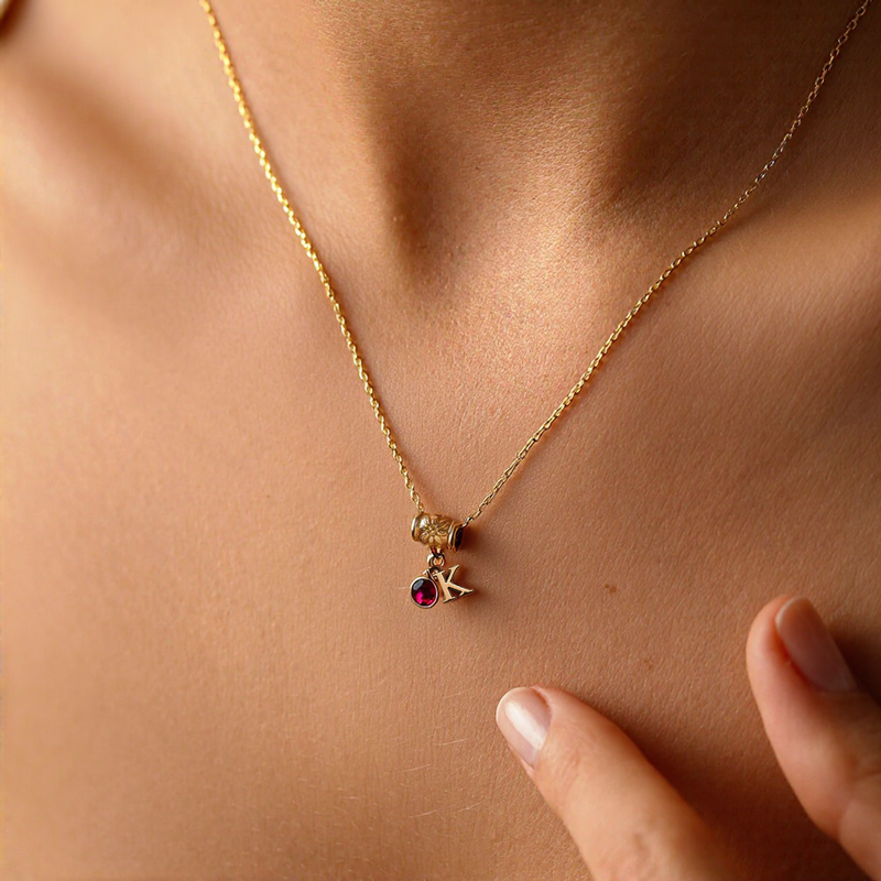 Initial & Birthstone Charm Necklace