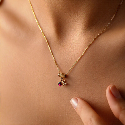 Initial & Birthstone Charm Necklace