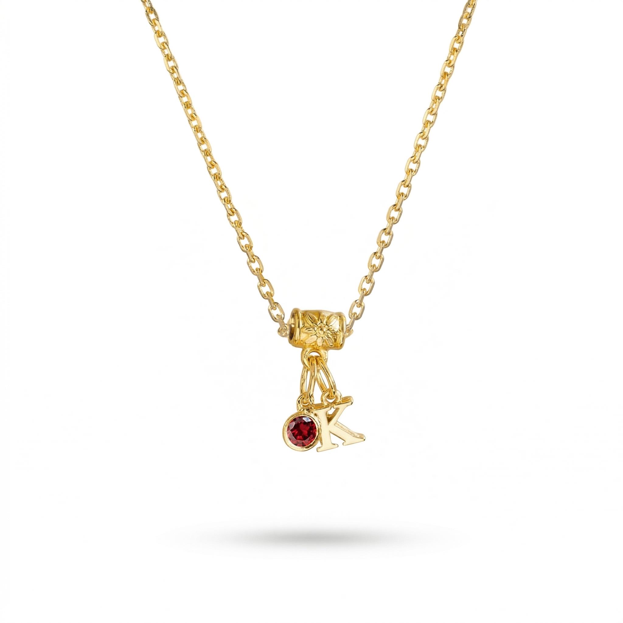 Initial & Birthstone Charm Necklace
