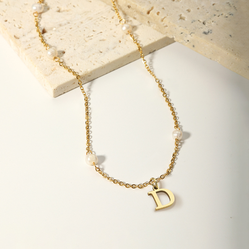 Personalized Initial Necklace with Pearl Accents Personalized Initial Necklace with Pearl Accents