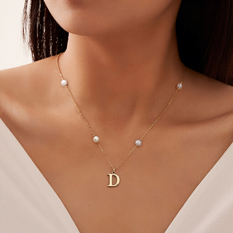 Personalized Initial Necklace with Pearl Accents Personalized Initial Necklace with Pearl Accents