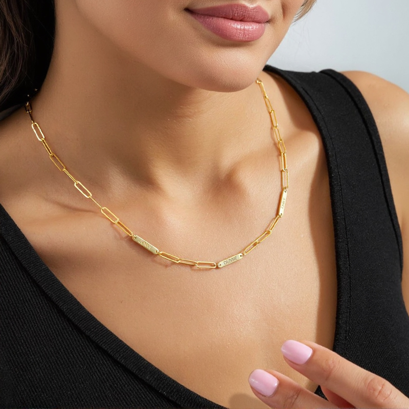 Personalized Paperclip Necklace with Name Engraving