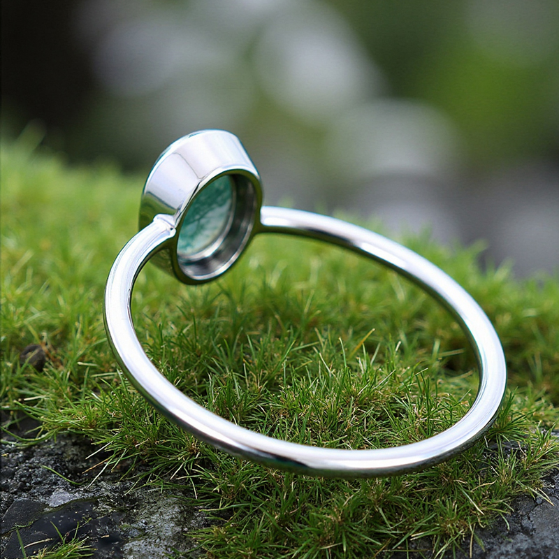 1.5CT Oval Cut Moss Agate S925 Silver Bezel Solitaire Engagement Ring