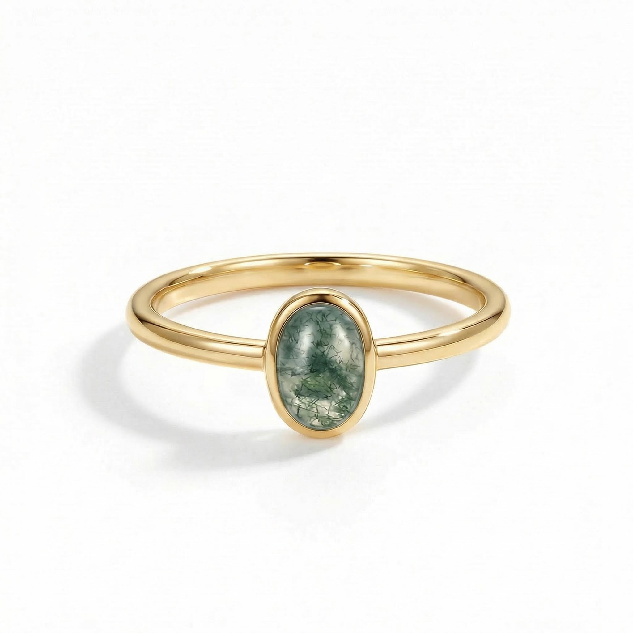 1.5CT Oval Cut Moss Agate S925 Silver Bezel Solitaire Engagement Ring